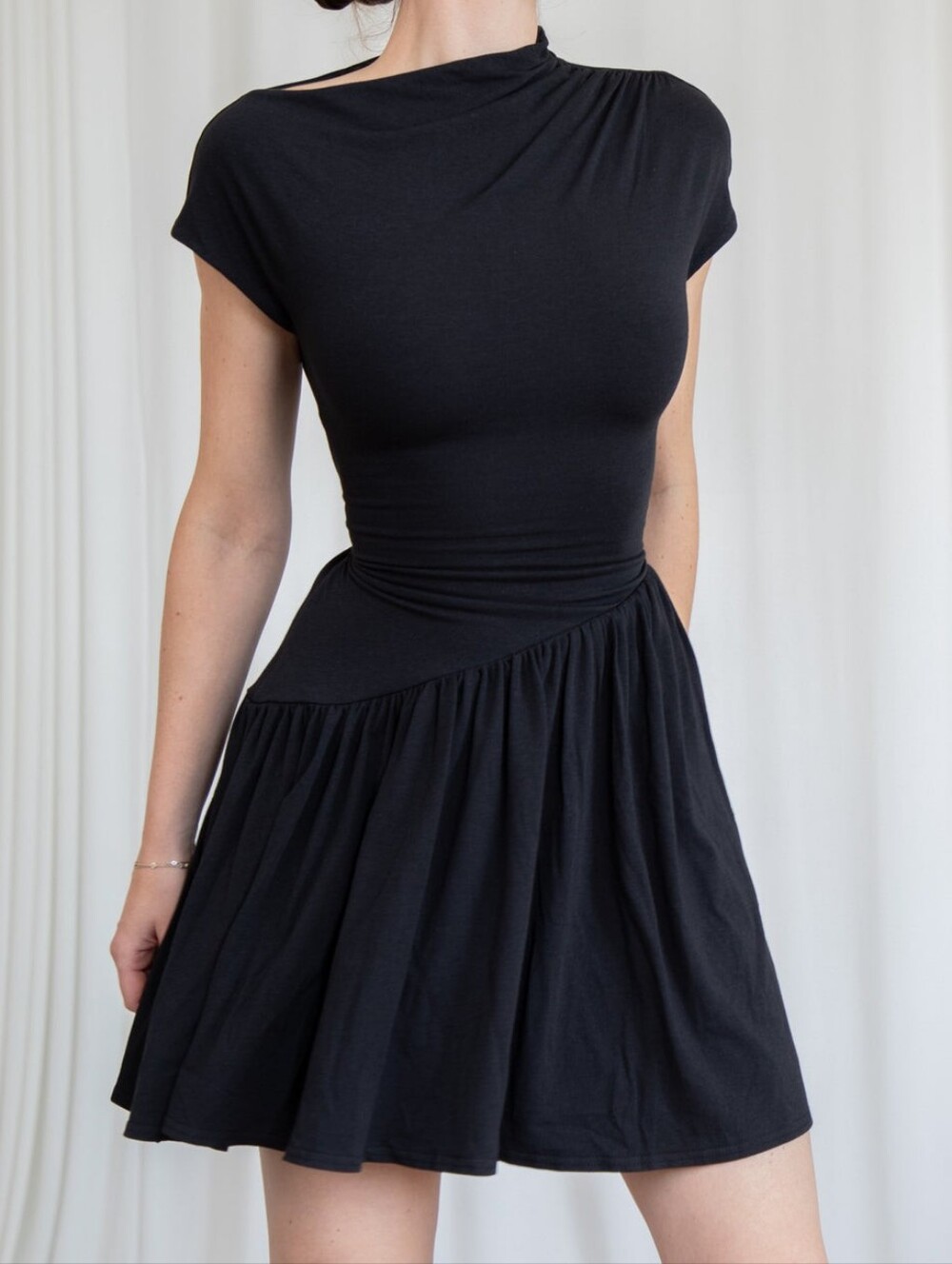 AYM Lily Asymmetric Drop Waist Dress Bamboo Black Size Large / UK 12